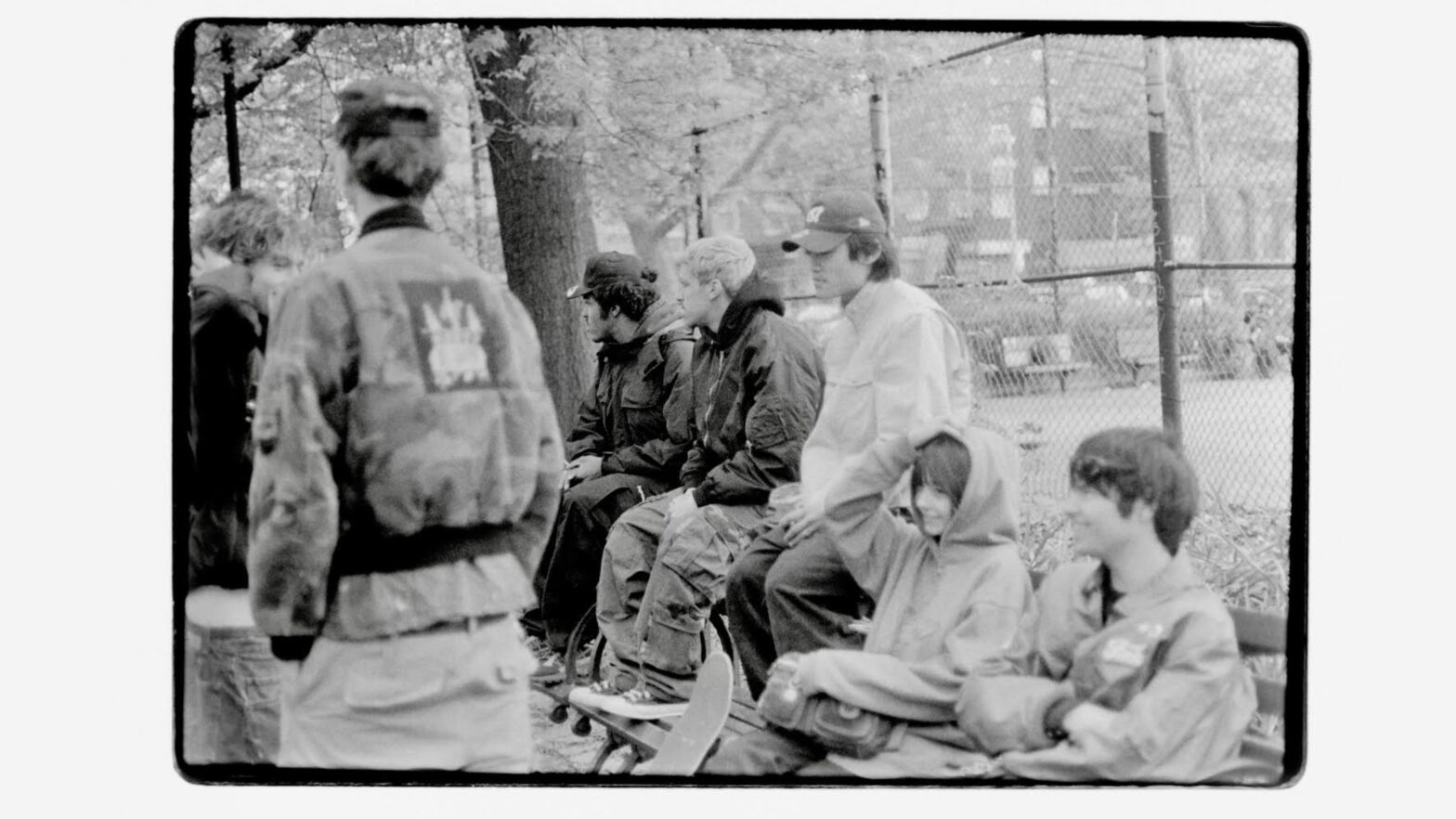 Group of people gathered in Tompkins Square Park