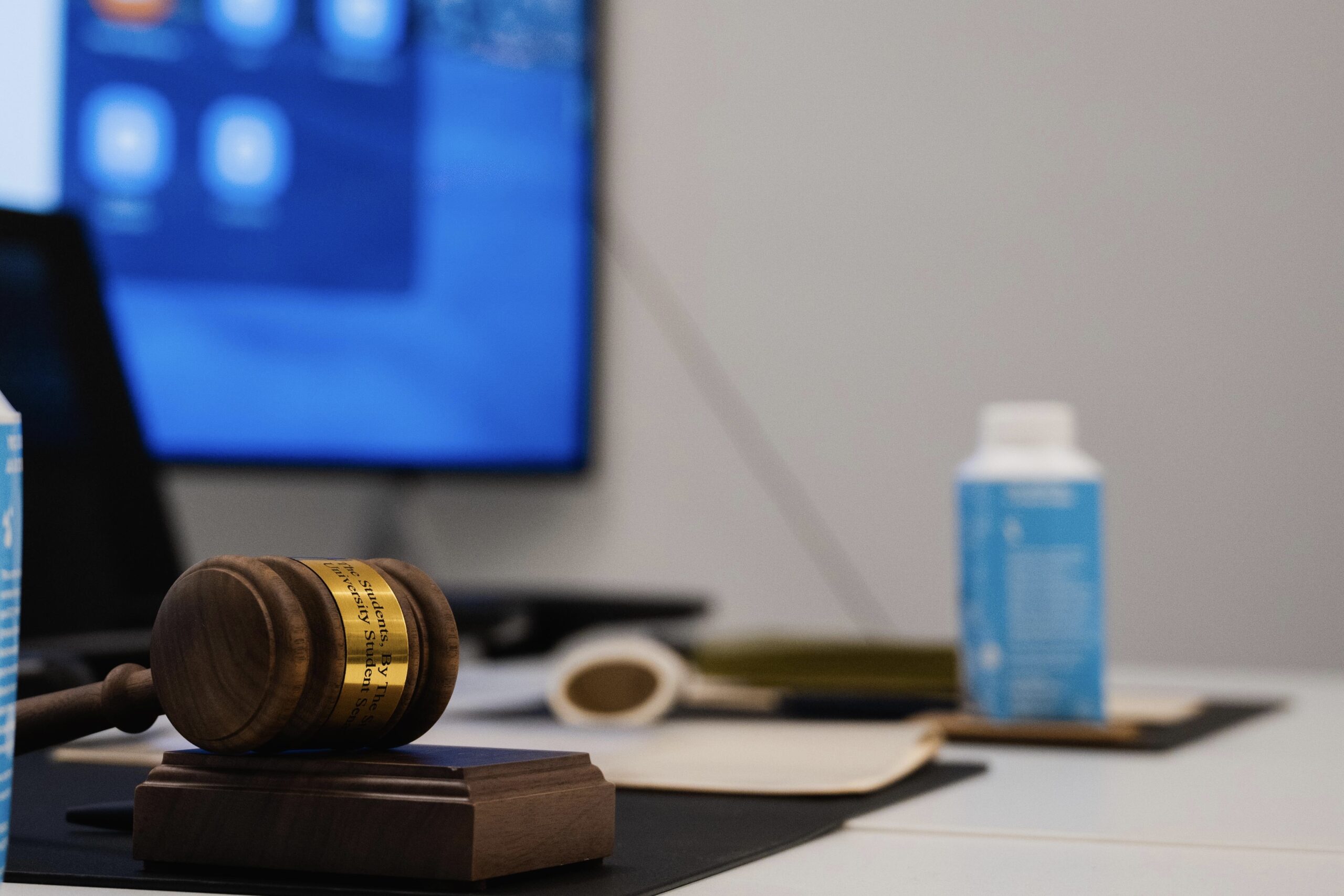 A gavel on the table in the USS room